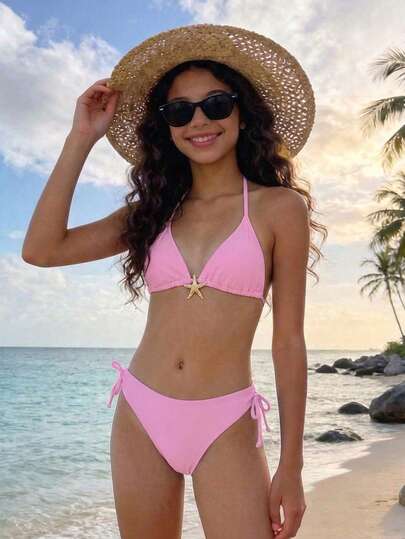 SHEIN Teen Girl Summer Vacation Metal Starfish Decor Bikini Set