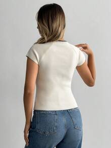 SHEIN Women Summer Casual Crew Neck Knit Top - Multicolor - View 2