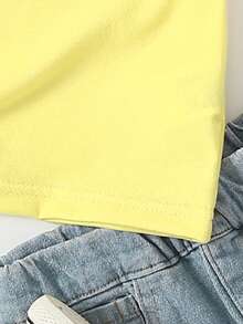 SHEIN Baby Girl Casual Cute Cartoon Duck Print Short Sleeve T-Shirt, Comfortable Daily Wear For Spring, Summer And Autumn - Yellow - View 7