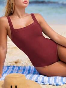 Swim Vcay Bộ đồ bơi liền thân ôm sát, phối màu, dây đeo rộng, có thể điều chỉnh, dành cho nữ, mùa Xuân/Hè 2026, kiểu dáng thanh lịch. - Màu Đỏ Sâu - Xem 6