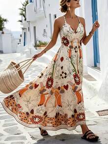 Franclia 女士度假风V领吊带裙 - 彩色 - 查看 1