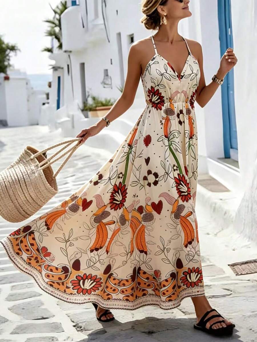 Franclia 女士度假风V领吊带裙 - 彩色 - 查看 1