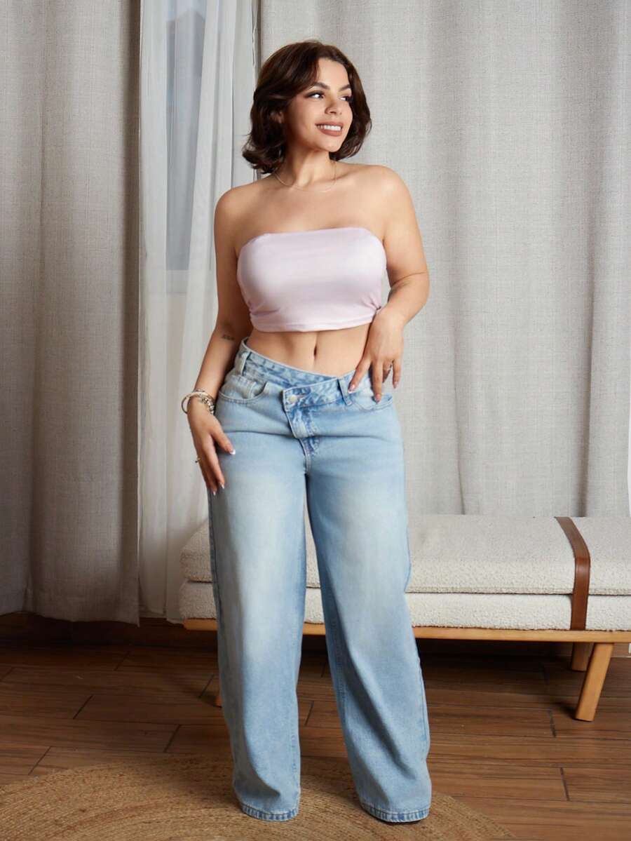 Lupita Cardoza 女式低腰时尚腰带直筒牛仔裤 - 淺色水洗藍 - 查看 1