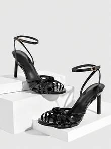 CUCCOO SZL Women's Fashionable White Transparent Clear PVC Crystal Heeled Mule Sandals, Square Toe Mid Heel Sandals For Commute, Date, Party, Holiday, Wedding Prom Heels Summer - Black 121 - View 3