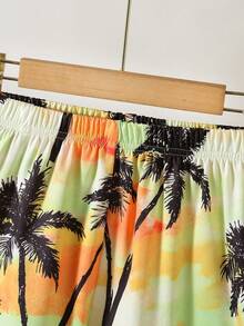 SHEIN Set 2 buc. cămașă și pantaloni scurți cu imprimeu floral, casual, pentru preadolescenti, școală/vacanță, potrivit pentru naveta, școală, sport, primăvară/vară - Multicolor - Vizualizare 6