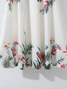 Franclia 女士花卉印花优雅时尚喇叭裙 - 米色 - 查看 7