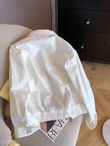 Airaco 休闲宽松拉链撞色图案印花长袖夹克 - 白色 - 查看 2