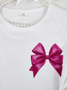 Women's Regular Fuchsia 3D Bow Tie Element Ruffle Sleeve Top And Ruffle Hem Pants Homewear Set, Made Of Soft And Comfortable Fabric, Sweet And Economical Outfit For Girls At Home - White - View 4