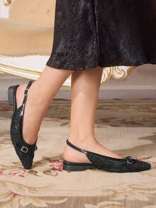 CUCCOO TILAWA Black Pointed Toe High Heels Made Of Glitter Material, Suitable For Party And Daily Wear, Photo Shooting - Black - View 2