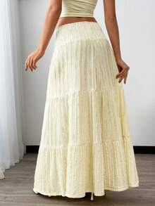 EURMUSE 女士，春季，夏季，黄色长裙，多层长裙，飘逸黄色半身裙，波西米亚风长裙，高腰半身裙，多层波西米亚风半身裙 - 黃色 - 查看 2