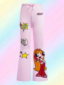 THE POWERPUFF GIRLS X SHEIN Tween Girl Bow Decor Leggings - Pink - View 1