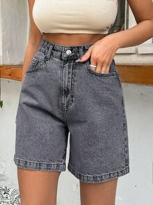 EURMUSE 100Cotton Rigid Dark Grey Women Short Everyday Summer Streetwear - Dark Grey - View 3