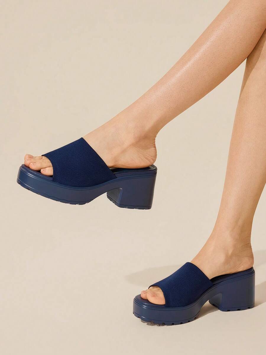 CUCCOO BASICS Sandalias casuales de mujer con parte superior de tela negra, plataforma gruesa y tacón ancho, zapatos de primavera para vacaciones de primavera, Pascua y Navidad - Azul 1 - Ver 1