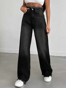 EURMUSE HIGH WAIST STRAIGHT VINTAGE BLUE JEAN - Black - View 4