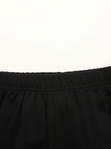 SHEIN 少女圆领蝴蝶结装饰短袖T恤搭配阔腿裤，休闲日常穿搭 - 黑色 - 查看 4