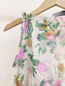 INAWLY Women's Floral Print Frill Trim Sleeveless Casual Top - Purple - View 3