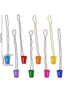 6/12pcs Transparent Beaded Chain Cup Necklaces - Suitable For Singles' Party, Beer Festival, Carnival, Halloween And Etc. - Plastic Wine Glasses, For Party Supplies And Gifts, Novelty Items, Party Decorations, Party Essentials, Thick & Durable, Reusable, Applicable For Birthday Decoration, Halloween Costume, Role Playing, Photobooth, Wedding Decoration, Bachelorette Party, Graduation, Hawaiian Party And So On. - multicolor - View 3