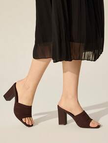 CUCCOO BASICS Minimalist Commuter Versatile Open Toe Mule High Heel Sandals For Christmas Spring Shoes Summer - Coffee Brown 2 - View 3