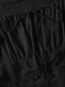 SHEIN MOD 杏色荷叶边灯笼袖女士长款连衣裙，秋季女装 - 黑色 - 查看 6