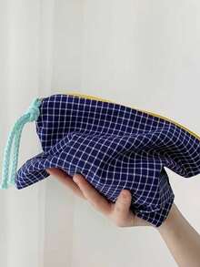 Classic Plaid Cosmetic Bag Portable Travel Toiletry Organizer Vintage Retro Style Contrast Design Multi Compartment Water Resistant Lining Durable Zipper Daily Essentials Storage - Multicolor - View 14