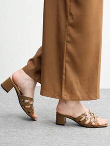 CUCCOO BIZCHIC Ladies Fashion Daily Casual Summer Beige Faux Leather Commuter Thick Heel Sandals Summer Shoes - Brown - View 3