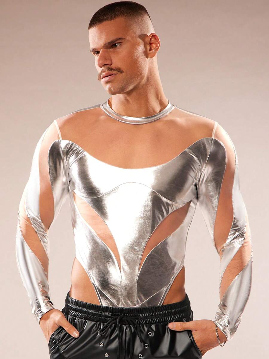 FeverCity Men's Sexy Hollow-Out Design Long Sleeve Jumpsuit - Multicolor - View 1