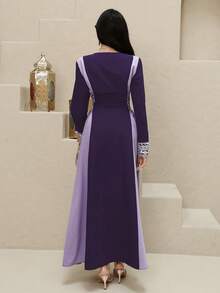 Al Najma 女士优雅系带腰部装饰派对礼服 - 紫色 - 查看 4