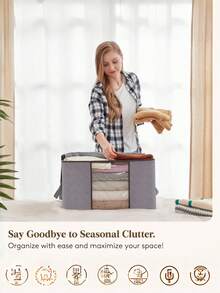 6 /3/1oc Clothes Storage, Foldable Storage And Organization, Storage Bins With Lids, Blanket Storage With Clear Window, Closet Storage With Reinforced Handles For Clothing, Bedding, Light Gray - Grey - View 8