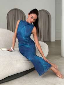 Lavishia Đầm không tay in họa tiết dành cho nữ, thời trang và thanh lịch, thích hợp cho các buổi đi chơi và tụ họp, mùa xuân/hè. - màu đen - Xem 3