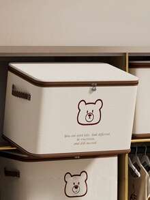 Bear Print Storage Box Foldable Design Dust Proof Moisture Resistant Extra Large Capacity Home Closet Organization Clothes Quilt Blanket Holder Seasonal Storage Space Saver Portable - Multicolor - View 3
