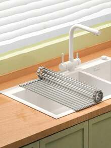 1pc Roll-Up Dish Drying Rack, Portable Dish Drainer Rack For Sink, Stainless Steel Kitchen Roll-Up Dish Rack, Multifunctional Storage Organizer, Foldable Dish Drainer Rack For Kitchen Sink Countertop, Perfect Storage Gift Solution For New Year, Valentine's Day, Spring Festival, Mother's Day, Father's Day, Christmas, Winter 2025 - Multicolor - View 5