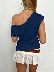 Sundraya Áo kiểu nữ casual gợi cảm cổ lệch, màu xanh navy, hàng mới về mùa hè, thích hợp cho hẹn hò, thiết kế đẹp, phù hợp cho chụp ảnh và mặc dạo phố. - Nhiều màu - Xem 2