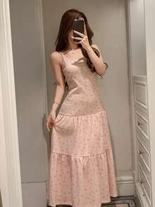 DAZY 度假风碎花吊带连衣裙，女士夏季睡衣 - 淺粉色 - 查看 3