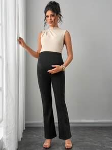 SHEIN Maternity Elastic Skinny Black Flare Jeans - Black - View 5