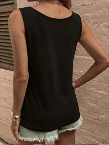 Selamara Blusa de mujer de unicolor con cuello redondo, versátil para uso diario - Negro - Ver 2