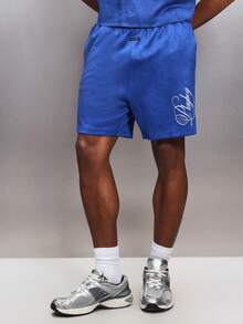 PLAYBOY X SUMWON Men's Casual Drawstring Shorts With Side Pockets And Script Branding Detail Summer Lounge Wear - Blue - View 4