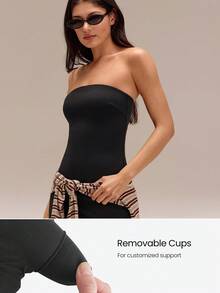 GLOWMODE Lounge & Play Seamless Sweat-Wicking Quick-Drying Sun Protection Removable Cups Built-In Shaping Shorts Tummy Control Butt-Lifting Strapless Dress Daily Casual Wear - Black - View 5