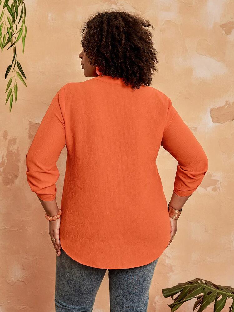 Plus Size Women's Bright Orange V-Neck Cuffed Sleeve Shirt,Spring Outfit Women Plus Size Work Tops Plus Size Summer Shirts Shirts For Women Plus Size Work Tops For Women Plus Curve Blouse Plus Size Shirts For Women Shirts For Women Curve Plus Size Tunic Blouse Plus Size Printed Tops,Holiday Outfits For Women,Country Outfits For Women Plus Size Tops For Women Women's Casual Blouses Blouse For Women Orange Blouse Women's Tops And Blouses Women's Shirts For Summer Women's Work Tops Plus Size Blouse Women Blouse For Women Casual Blouse Elegant