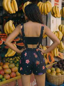 CAJUNI Mono negro con bordados de elementos tropicales - Negro - Ver 2