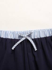 SHEIN Bộ áo thun và quần kẻ sọc phối màu dành cho thiếu nữ - Nhiều màu - Xem 3