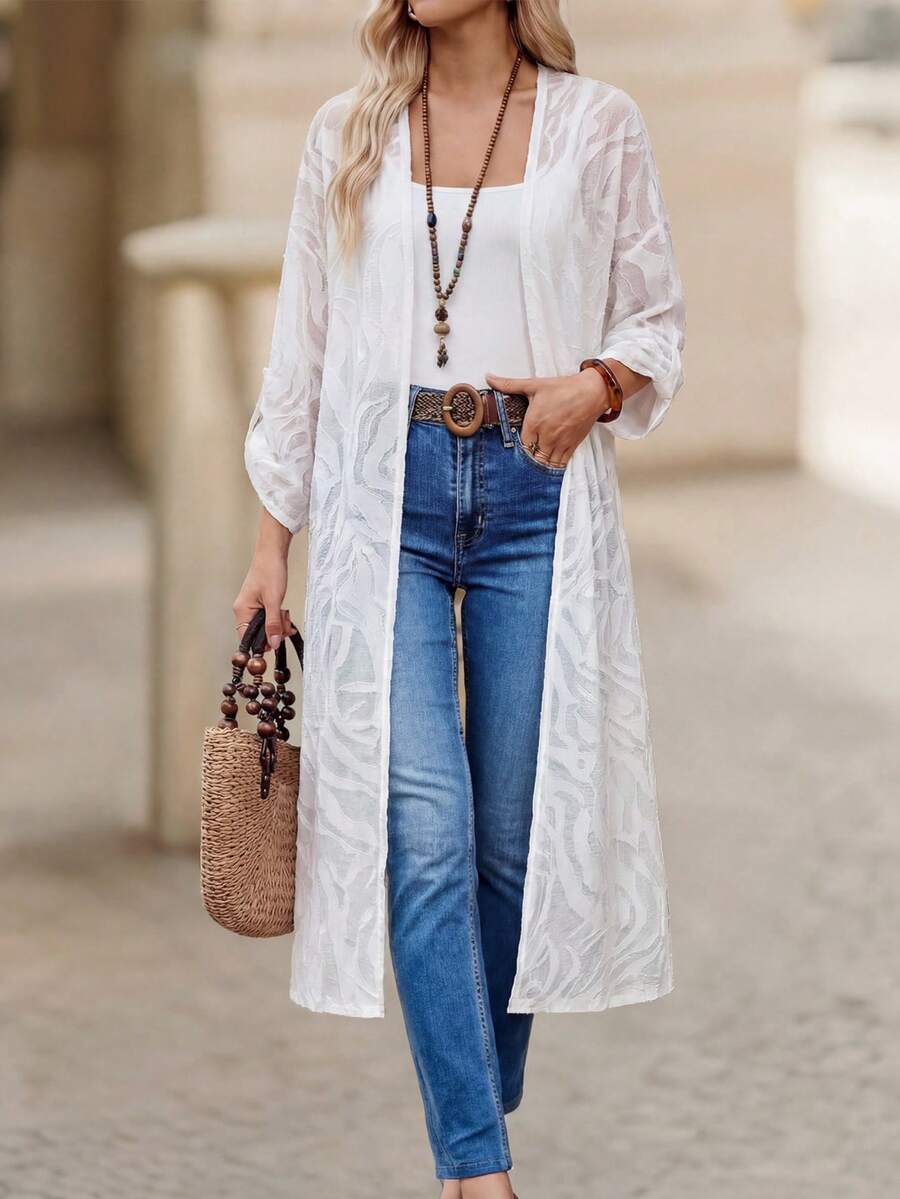 Miaspire Chaqueta casual de corte con estampado de cebra para uso diario, ABRIGO BLANCO, ABRIGO para salir - Blanco - Ver 1