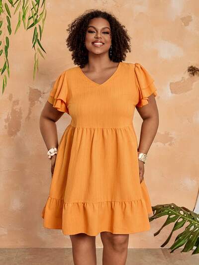 Plus Size Women's Bright Yellow Ruffle Sleeve Vacation Dress,Summer Dresses For Women ,Beach Outfits For Women,Casual Dress For Women,Holiday Outfits For Women,Country Outfits For Women,Yellow Dresses For Women Women Casual Dresses Women's Summer Dresses Plus Size Summer Dress Vacation Casual Dress Women's Casual Sundress Women's Plus Size Dresses Plus Size Summer Dresses Plus Size Resort Wear Plus Size Spring Clothes Summer Dresses For Holiday Curve Casual Summer Dresses For Women Maweii Plus Size Dress Vacation Casual Ruffle Sleeve Dress