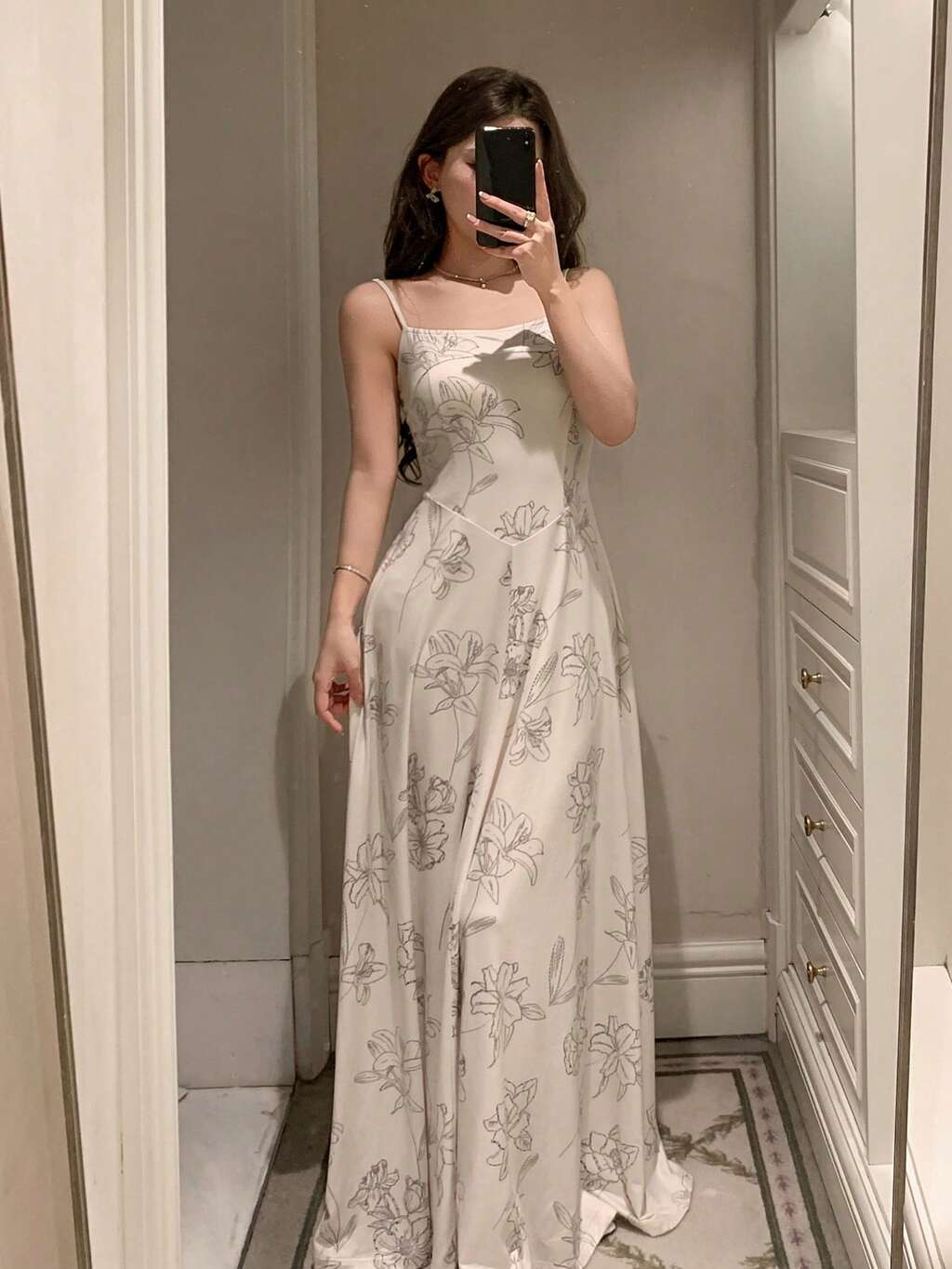 Women's Floral Print Long Elegant Camisole Nightgown