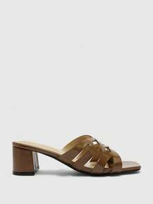CUCCOO BIZCHIC Ladies Fashion Daily Casual Summer Beige Faux Leather Commuter Thick Heel Sandals Summer Shoes - Brown - View 2
