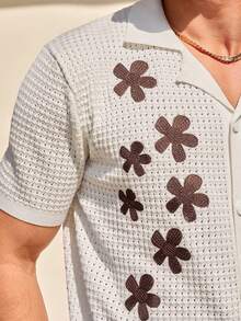 Manfinity RSRT Camisa de punto casual de manga corta con botones delanteros y estampado floral para hombres - Blanco - Ver 4