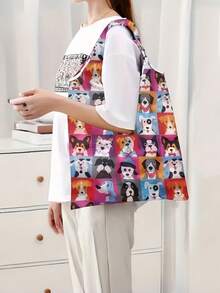 1 pieza Bolsa de compras plegable de gran capacidad con diseño de dibujos animados, ligera y portátil, reutilizable para supermercado y uso diario - A - Ver 7