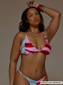 Musera Resort Top de bikini de talla grande con estampado abstracto de rayas, elegante y sexy para la playa en primavera y verano - Multicolor - Ver 1