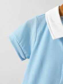 Baby Boy Knight Embroidery Short Sleeve Casual Polo Collar Romper - Multicolor - View 3