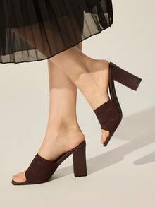CUCCOO BASICS Minimalist Commuter Versatile Open Toe Mule High Heel Sandals For Christmas Spring Shoes Summer - Coffee Brown 2 - View 2