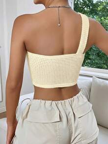 SHEIN EZwear Summer Top: Apricot-Colored One-Shoulder Knotted Crop Top - Apricot - View 2